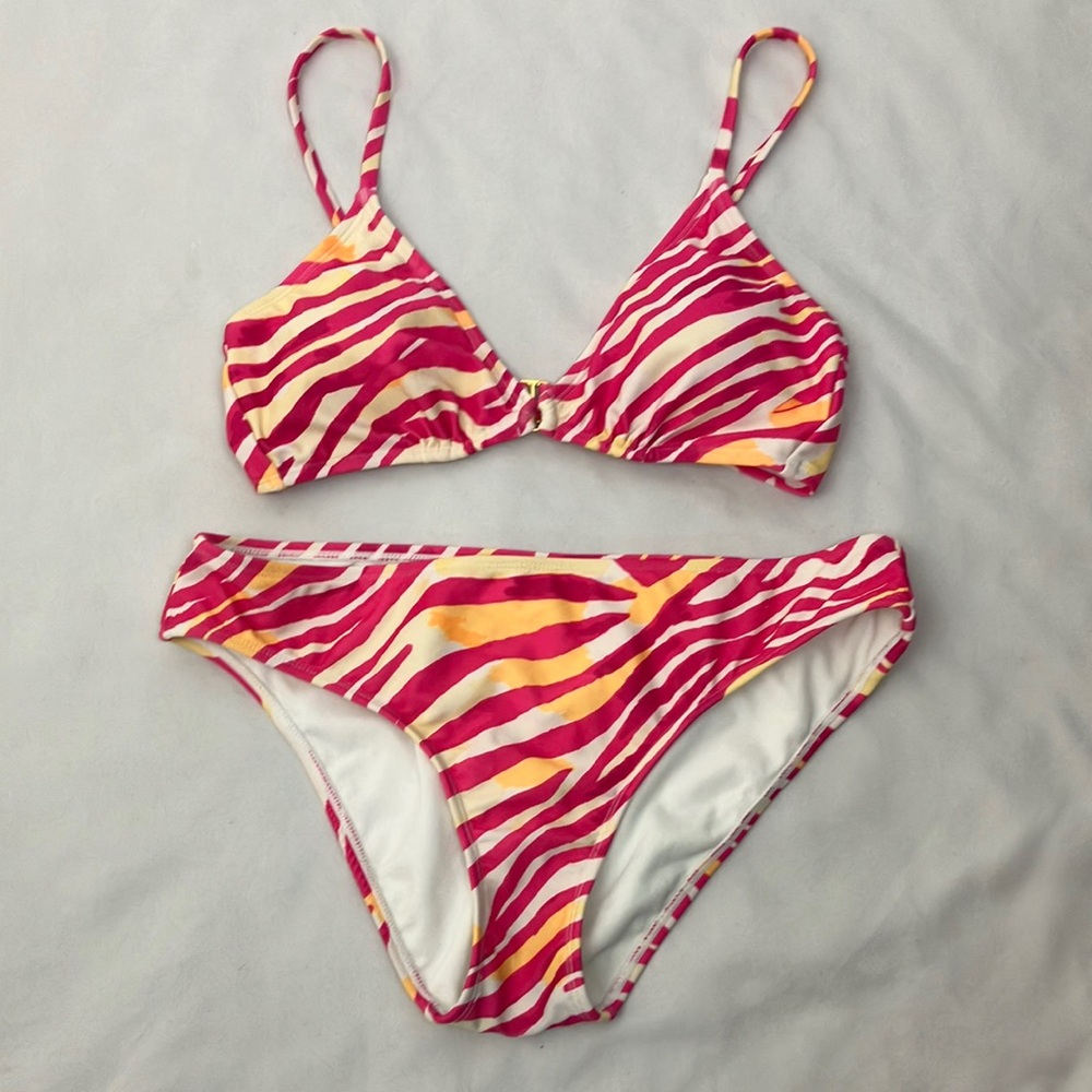 Shade & Shore Pink and Orange Zebra Striped Bikini set woman’s size medium 8-10